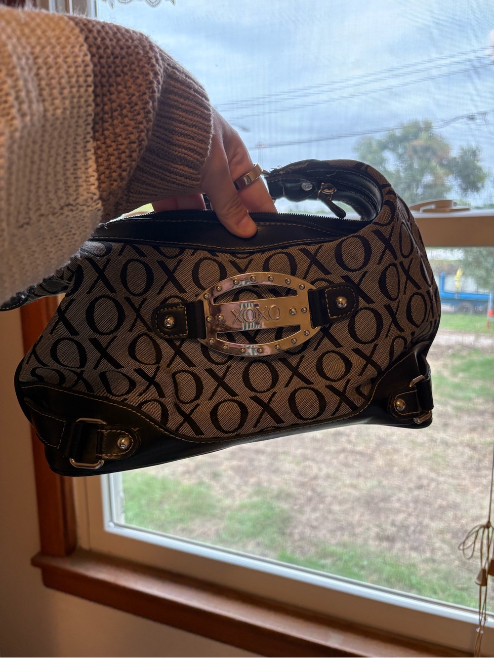 XOXO Black & Gray Logo Satchel with Metal Plaque